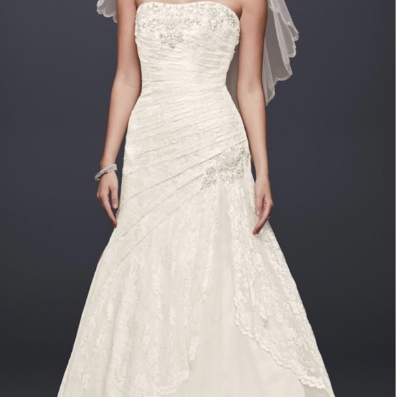 David's Bridal Dresses & Skirts - David's Bridal Strapless, Lace Fit and Flare Wedding Dress - Style YP3344